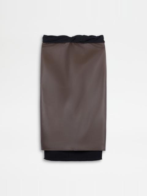 MIDI SKIRT IN LEATHER - BROWN