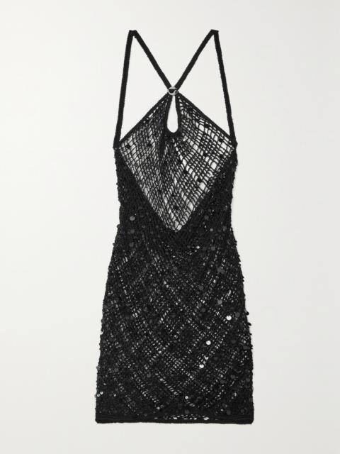 Sequined Crochet-knit Mini Dress