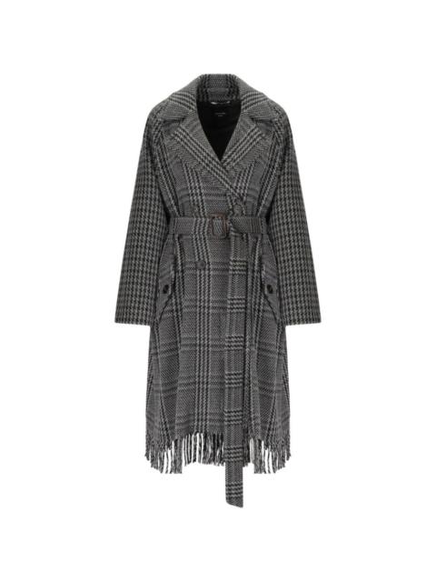 checked fringed coat