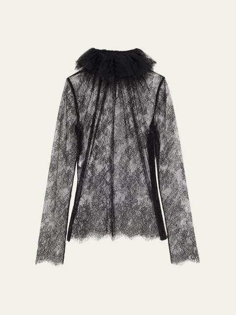 Ruffle Collar Sheer Lace Top