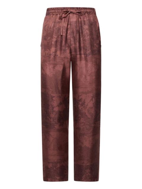 landscape-print drawstring-waist trousers