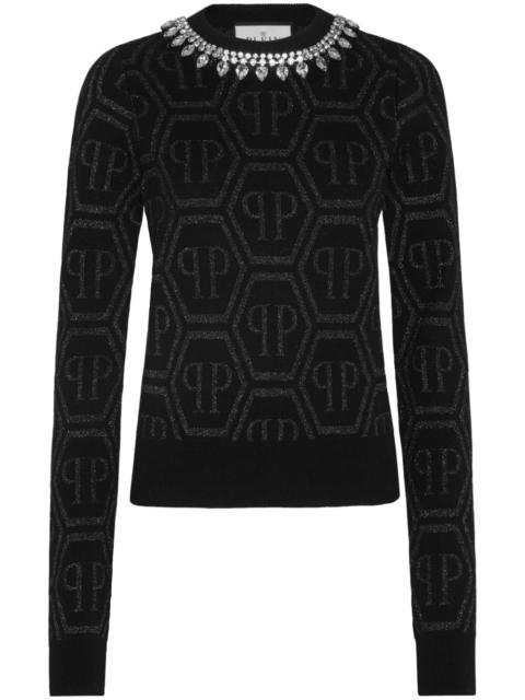 monogram crystal-embellished jumper