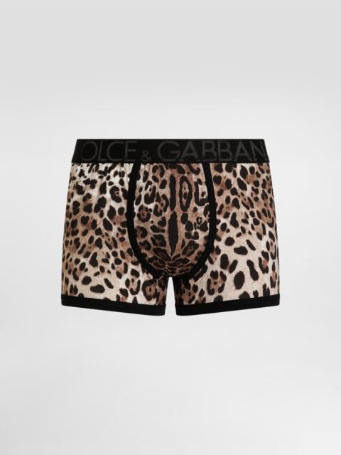 Two-way stretch jersey regular-fit boxers with leopard print