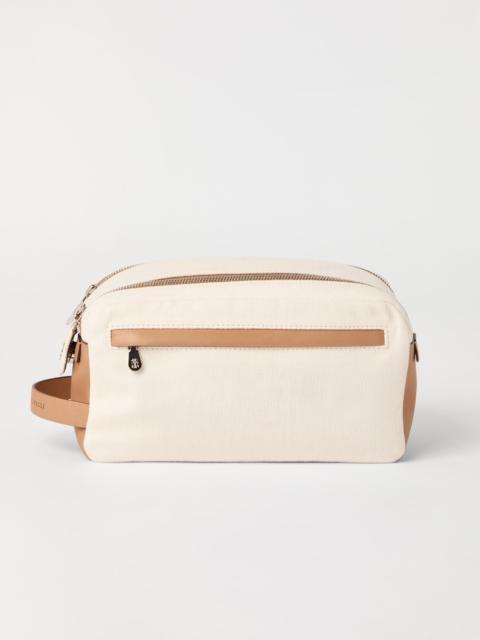 Canvas and matte calfskin beauty case with double zipper