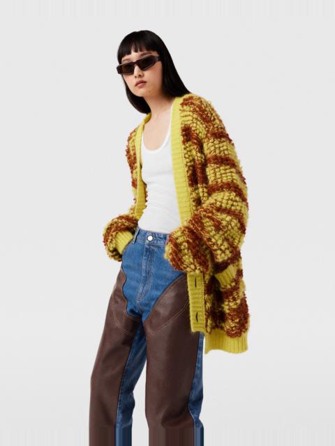 Tiger-Pattern Bouclé-Knit Cardigan