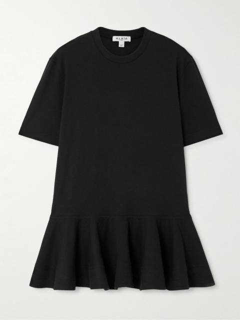 Oversized poplin-trimmed cotton-jersey peplum T-shirt Black