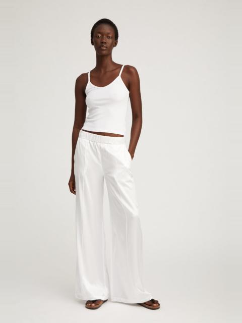 WHITE SILK WIDE LEG PINTUCK PANTS