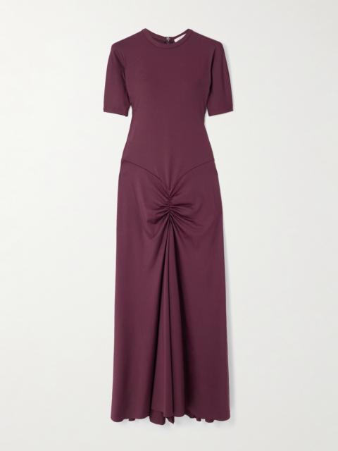 Gathered Satin-jersey Midi Dress