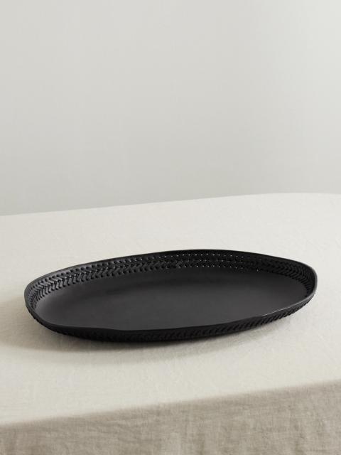 Oval Whipstitched Leather Tray