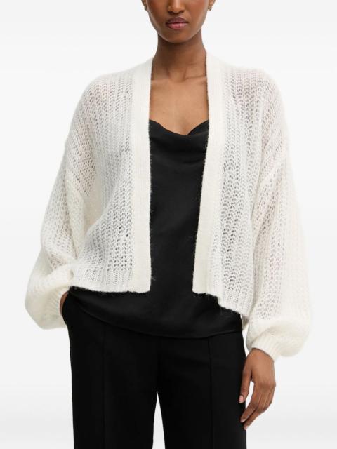 balloon-sleeve open-front cardigan