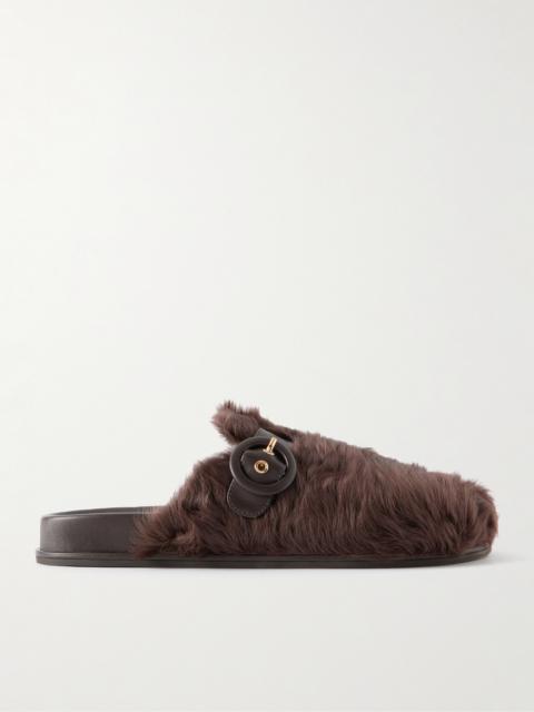 Cuddle Buckled Leather-trimmed Shearling Mules