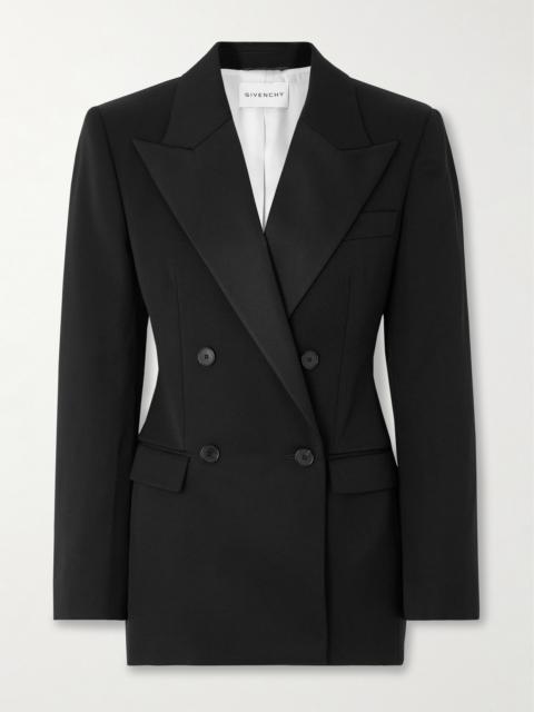 Double-breasted Faille-trimmed Grain De Poudre Wool Blazer