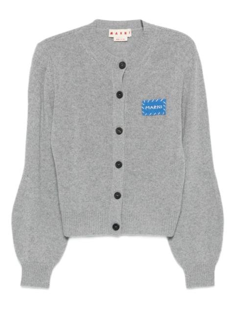 button-fastening logo-patch cardigan