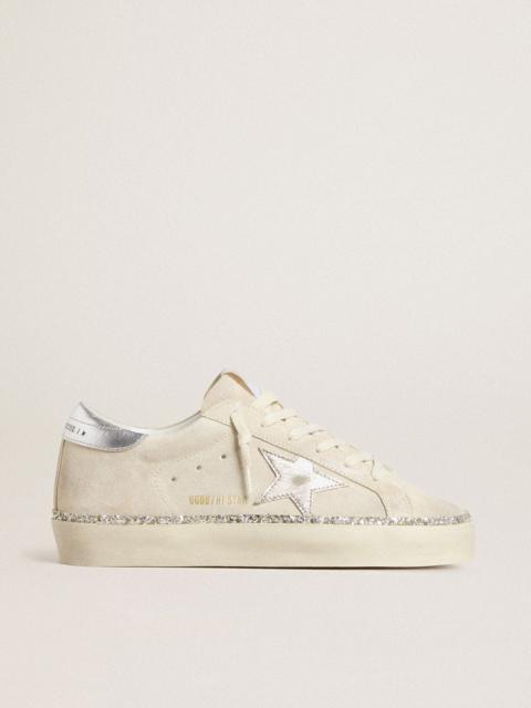 Hi Star in suede with silver metallic leather star and heel tab