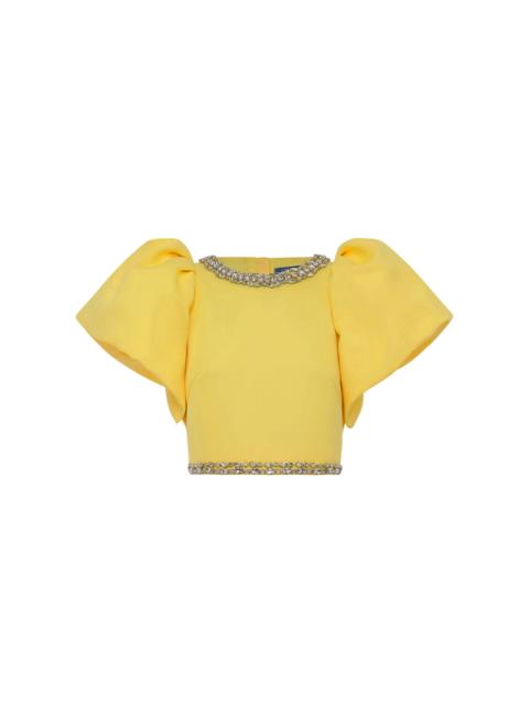 Lucia Embellished Satin Crop Top yellow