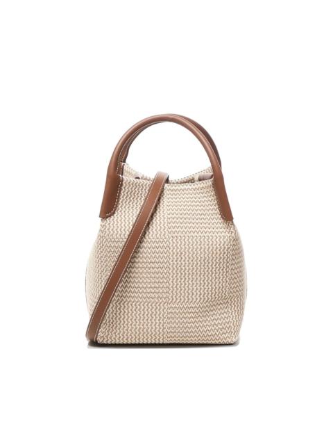 mini woven leather-trimmed tote bag