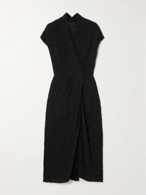 Wrap-effect cloqué midi dress Black