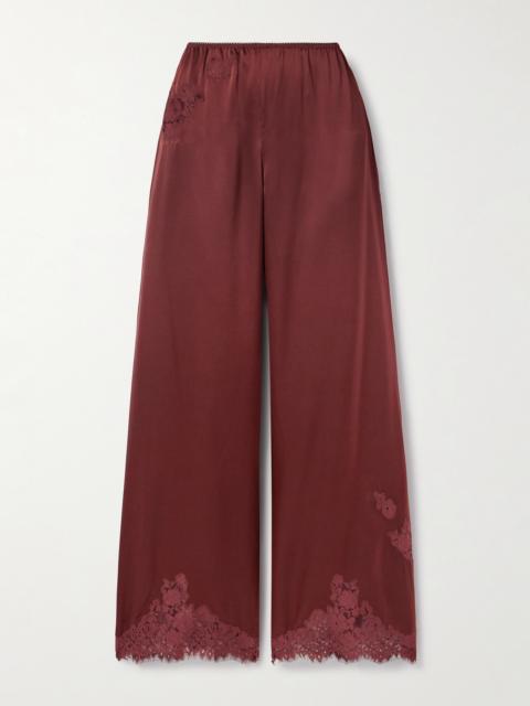 Lavon Lace-trimmed Silk-satin Wide-leg Pants