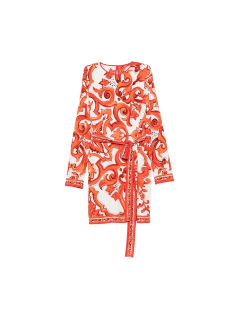 Maiolica print silk dress
