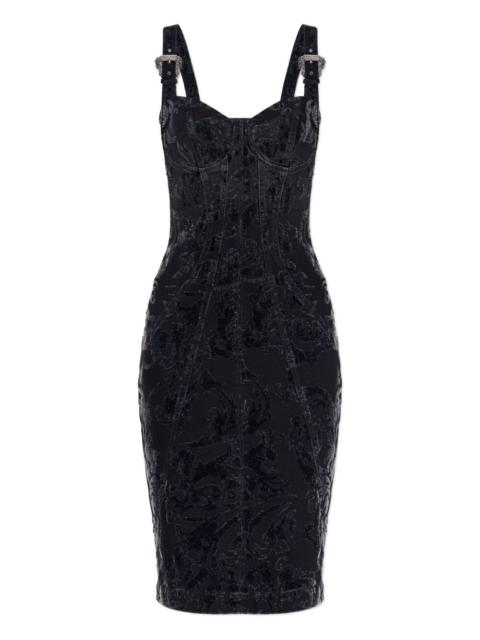 buckled floral-pattern midi cocktail dress