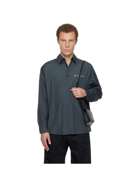 Gray Peeping Marni Logo Organic Poplin Shirt
