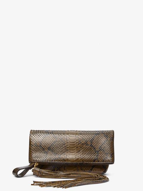 Lily Snake Embossed Leather Foldover Clutch
