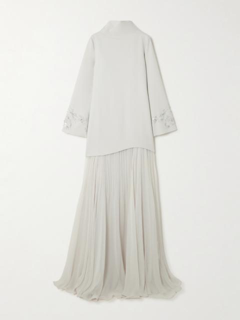 Layered Embellished Crepe And Plissé-georgette Gown