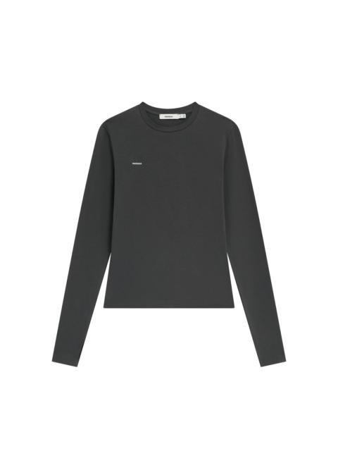 Womens Cotton-Stretch Long-Sleeved Top - Smoked Black