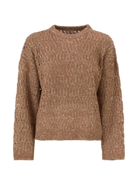 openwork crew-neck sweater