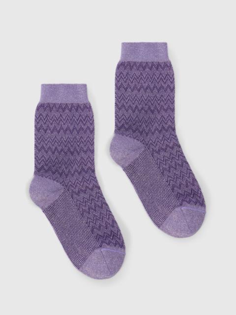 Short lamé knit socks with zigzag pattern