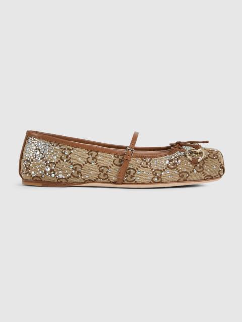 Women's GG crystal Gucci Horsebit ballet flat