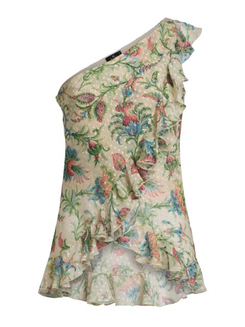 Ruffled Asymmetric Silk-Blend Top print