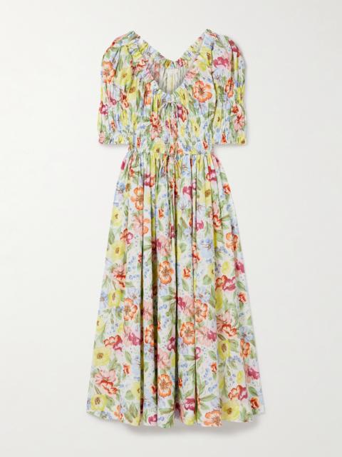 Ischia Shirred Floral-print Cotton-voile Midi Dress