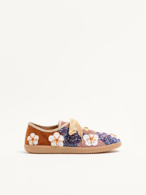 COSMATESQUE LEATHER SNEAKER WITH SEQUINS AND FLORAL EMBROIDERY