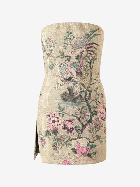 Mini Dress with Floral and Pheasant Motif