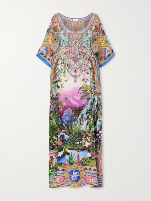 Crystal-embellished Printed Silk Crepe De Chine Kaftan