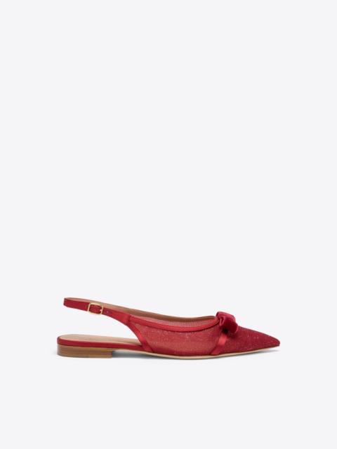 Jama Red Glitter Mesh Flat Slingbacks