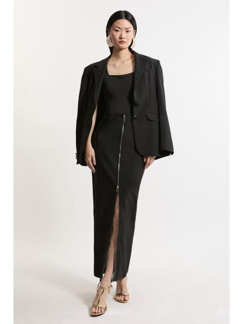 Figure Form Bandage Knit High Waisted Zip Detail Maxi Skirt