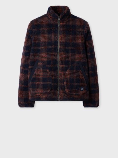 Navy and Orange Check Zip Fleece Jacket