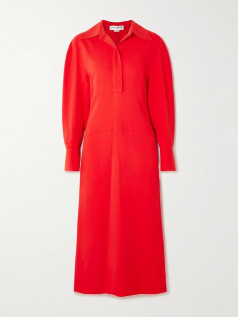 Asymmetric Gathered Crepe Shirt Dress