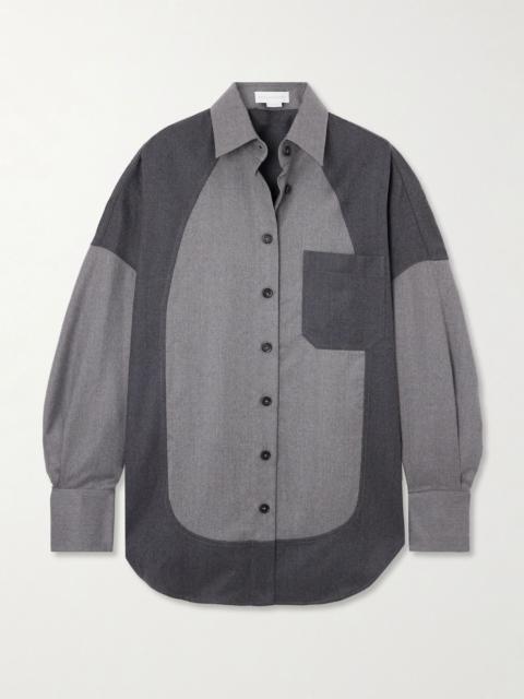 Oversized paneled wool-twill shirt Gray