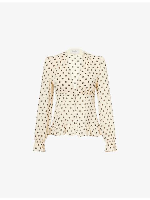 Reformation x Nara Smith Polka-Dot V-Neck Woven Blouse