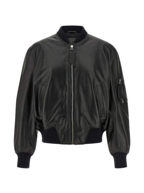 ribbed leather bomber jacket