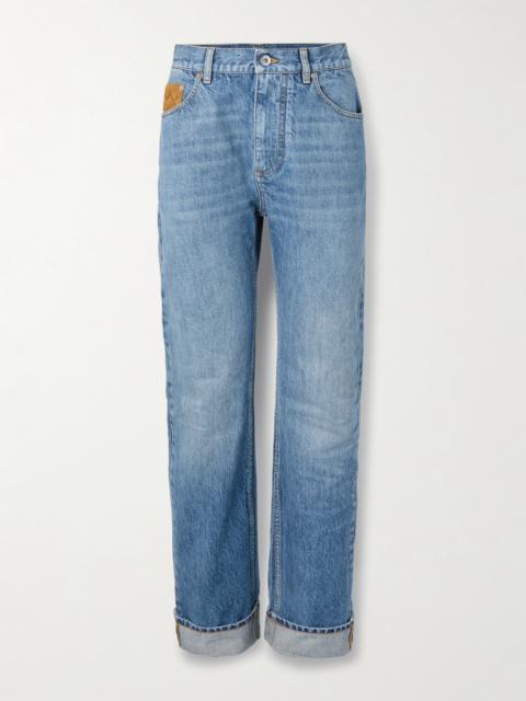 Suede-trimmed High-rise Straight-leg Organic Jeans