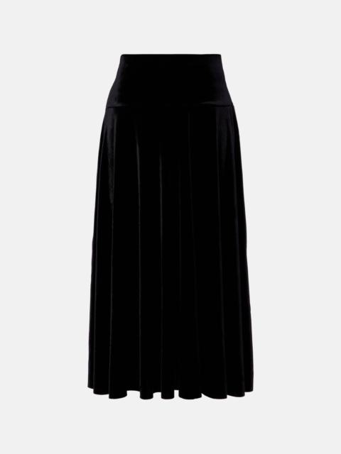 Flared pleated velvet midi skirt