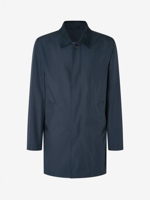 Navy blue technical poplin trench coat