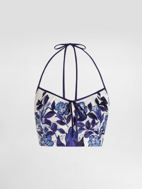 Majolica-print cotton satin top