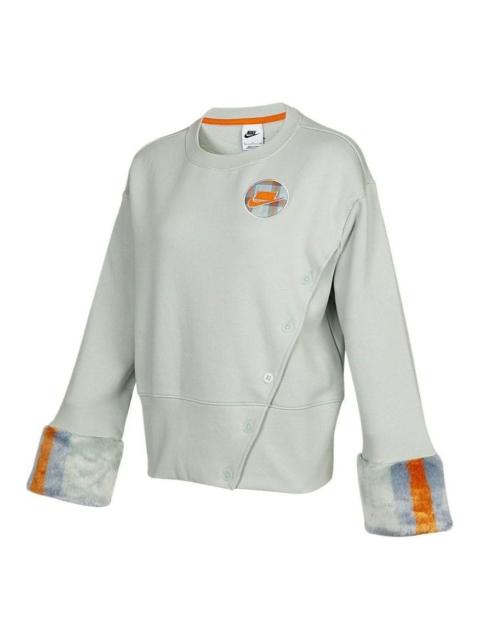 (WMNS) Nike Fleece Print Crew Sweatshirt 'Grey' DD4538-013