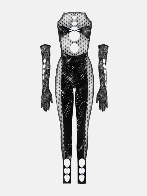 RHINESTONED JANICE JUMPSUIT X GLOVES SET JET BLACK