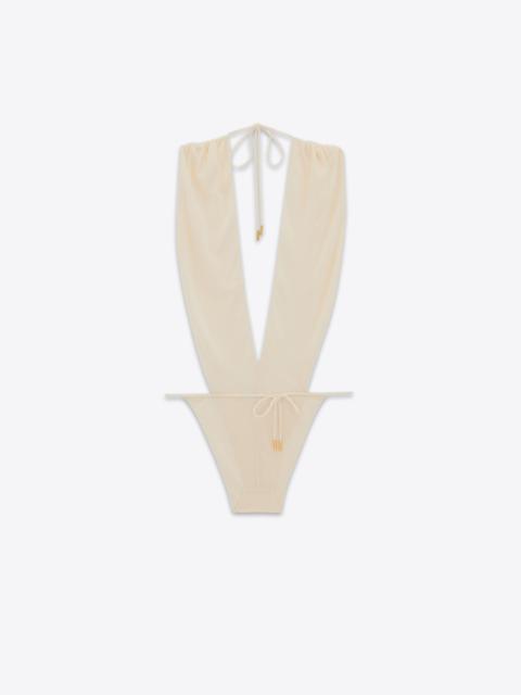 backless v-halter bodysuit